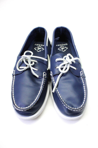 Sperry Mens Leather Slide On Lace Up Loafers Navy Blue Size 9.5