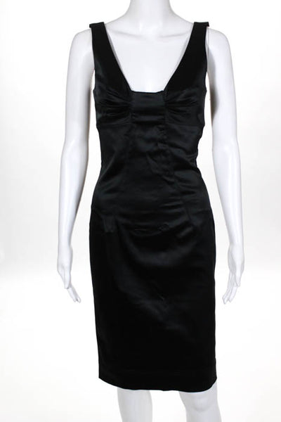 D&G Dolce & Gabbana Black Stretch V Neck Sleeveless Dress Size 40