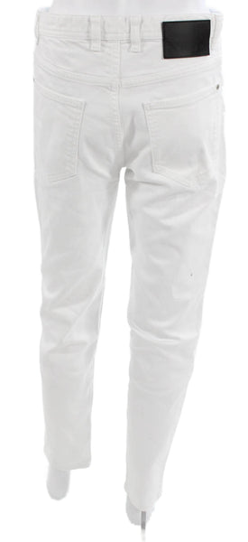 Zara Womens Tapered Jeans White High Rise Button Cotton Blend Size 30