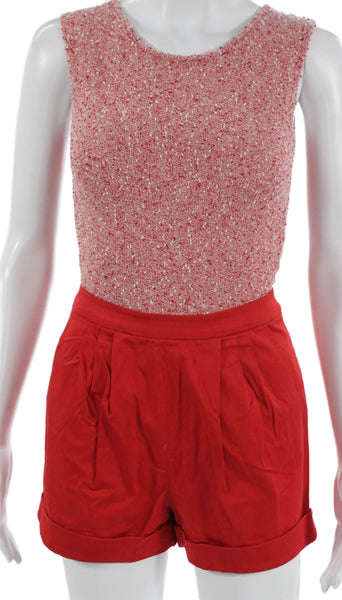 Alice + Olivia Womens Romper Red Viscose Round Neck Sleeveless Zip Size 0