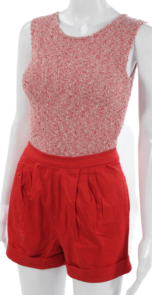 Alice + Olivia Womens Romper Red Viscose Round Neck Sleeveless Zip Size 0