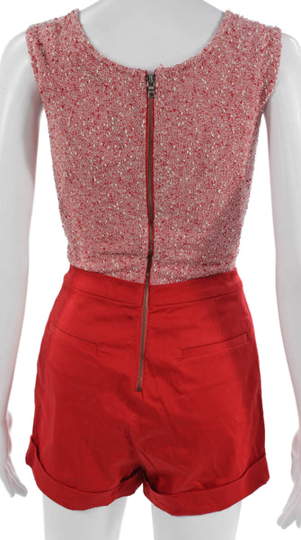 Alice + Olivia Womens Romper Red Viscose Round Neck Sleeveless Zip Size 0