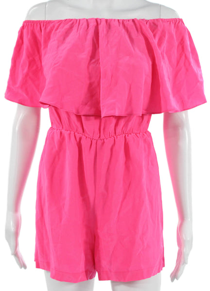 Amanda Uprichard Womens Romper Pink Silk Off Shoulder Sleeveless Size PP