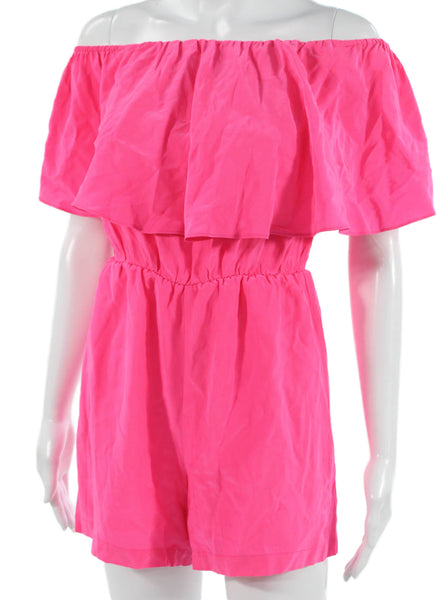 Amanda Uprichard Womens Romper Pink Silk Off Shoulder Sleeveless Size PP