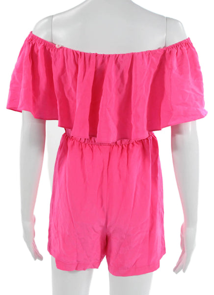 Amanda Uprichard Womens Romper Pink Silk Off Shoulder Sleeveless Size PP