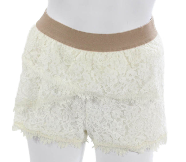 BCBG Max Azria Women Ivory Cotton Floral Hot Pants Size 2XS