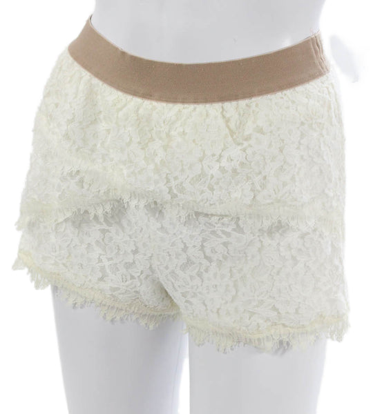 BCBG Max Azria Women Ivory Cotton Floral Hot Pants Size 2XS
