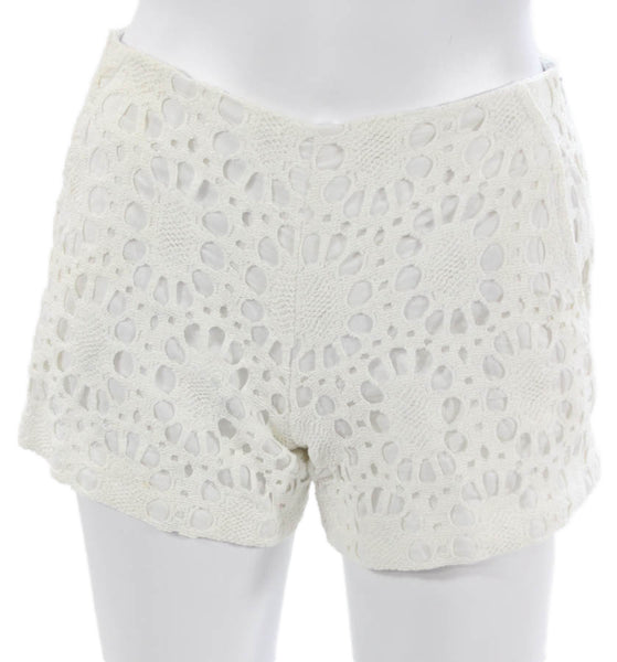 Trina Turk Womens Hot Pants White Cotton Geometric Zip Size 00