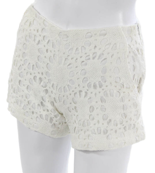 Trina Turk Womens Hot Pants White Cotton Geometric Zip Size 00