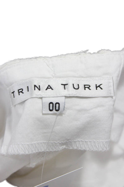 Trina Turk Womens Hot Pants White Cotton Geometric Zip Size 00