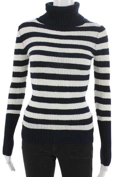BCBG Max Azria Womens Pullover Turtleneck Striped Blue Long Sleeve Size XS