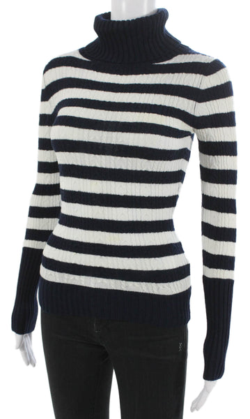 BCBG Max Azria Womens Pullover Turtleneck Striped Blue Long Sleeve Size XS