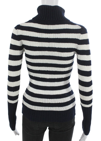 BCBG Max Azria Womens Pullover Turtleneck Striped Blue Long Sleeve Size XS