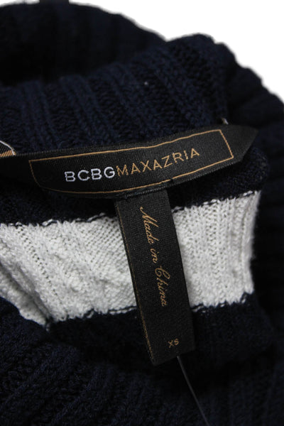 BCBG Max Azria Womens Pullover Turtleneck Striped Blue Long Sleeve Size XS