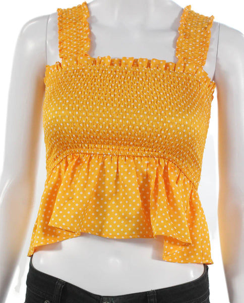 The Fifth Label Womens Cropped Tank Yellow Polka Dot Square Neck Size 2XS