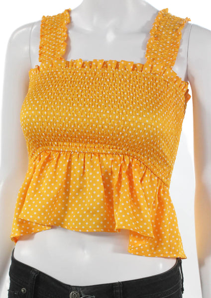 The Fifth Label Womens Cropped Tank Yellow Polka Dot Square Neck Size 2XS