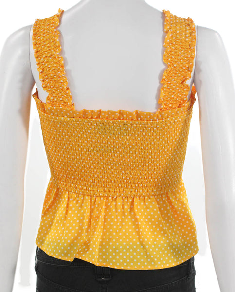 The Fifth Label Womens Cropped Tank Yellow Polka Dot Square Neck Size 2XS