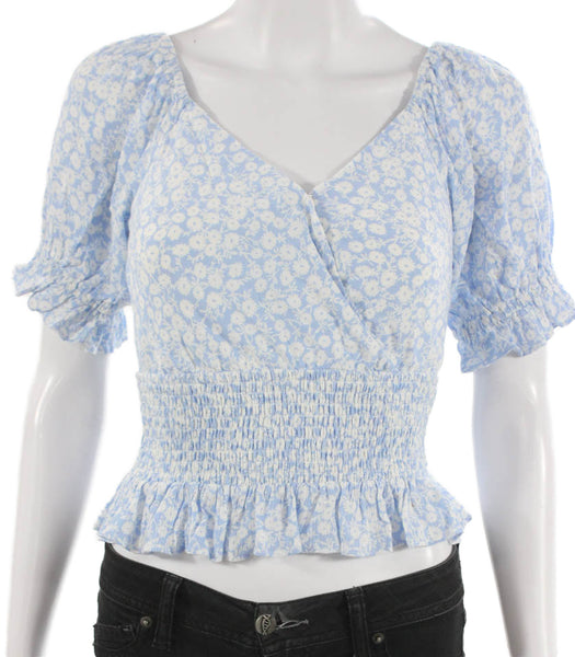Lost + Wander Womens Cropped Floral Rayon V-Neck Short Sleeve Blouse Size XS