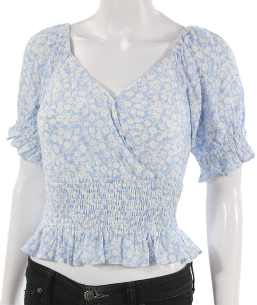 Lost + Wander Womens Cropped Floral Rayon V-Neck Short Sleeve Blouse Size XS