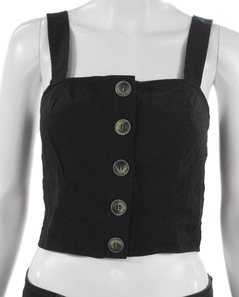 Intermix Womens Cropped Tank Black Square Neck Viscose Sleeveless Size 0