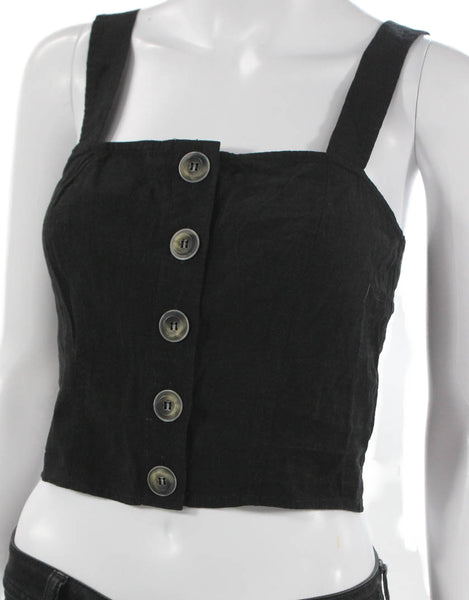 Intermix Womens Cropped Tank Black Square Neck Viscose Sleeveless Size 0