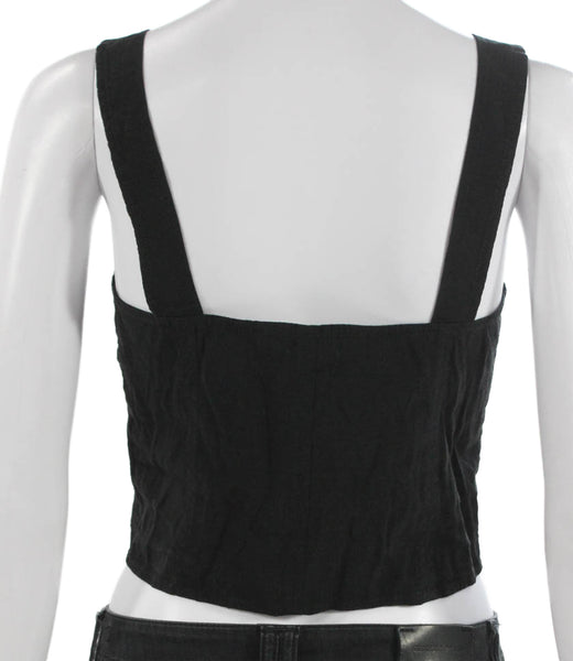 Intermix Womens Cropped Tank Black Square Neck Viscose Sleeveless Size 0