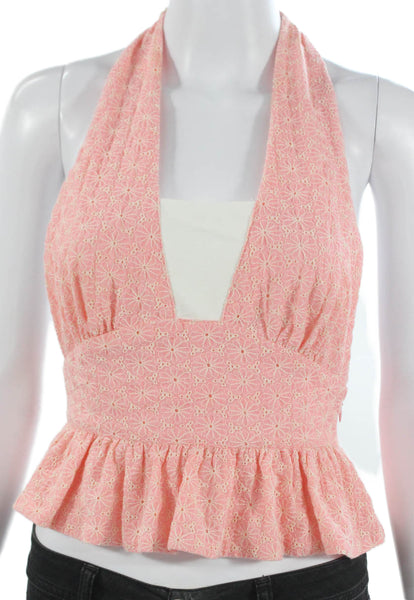 NBD Womens Pink Floral Halter Tank Sleeveless Polyester Zip Size 2XS