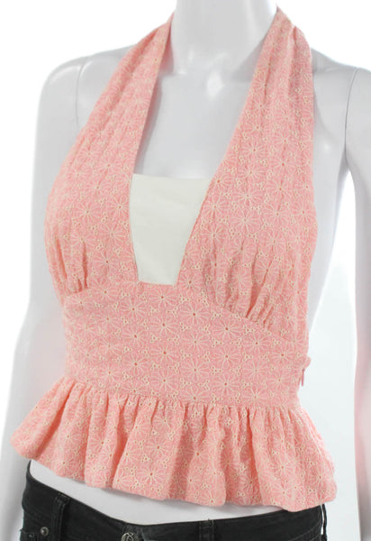 NBD Womens Pink Floral Halter Tank Sleeveless Polyester Zip Size 2XS