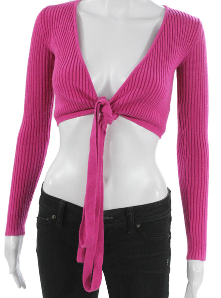 SNDYS. Womens Cropped V Neck Long Sleeve Pink Viscose Top Size XS