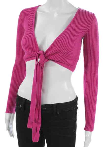 SNDYS. Womens Cropped V Neck Long Sleeve Pink Viscose Top Size XS