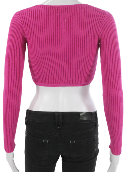 SNDYS. Womens Cropped V Neck Long Sleeve Pink Viscose Top Size XS