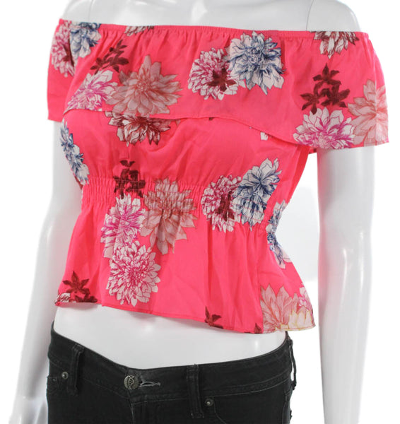 BB Dakota Women Cropped Off the Shoulder Pink Floral Blouse Sleeveless Size XS