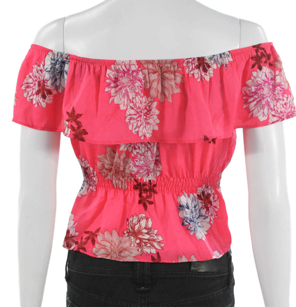 BB Dakota Women Cropped Off the Shoulder Pink Floral Blouse Sleeveless Size XS