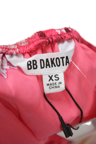 BB Dakota Women Cropped Off the Shoulder Pink Floral Blouse Sleeveless Size XS