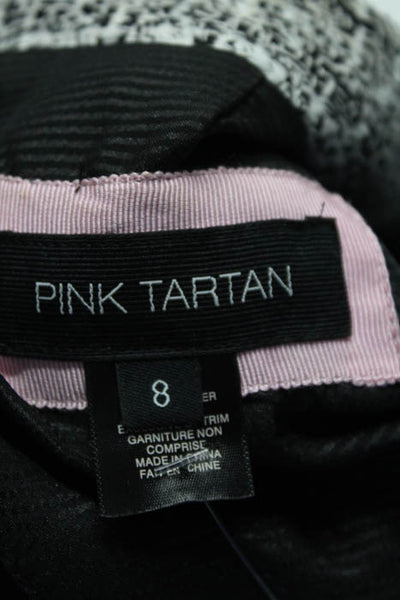 Pink Tartan White Black Tweed Knit Zipper Closure Jacket Size 8