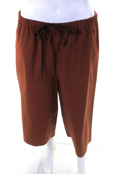 Theory Womens High Rise Drawstring Wide Cropped Pants Brown Cotton Size Medium