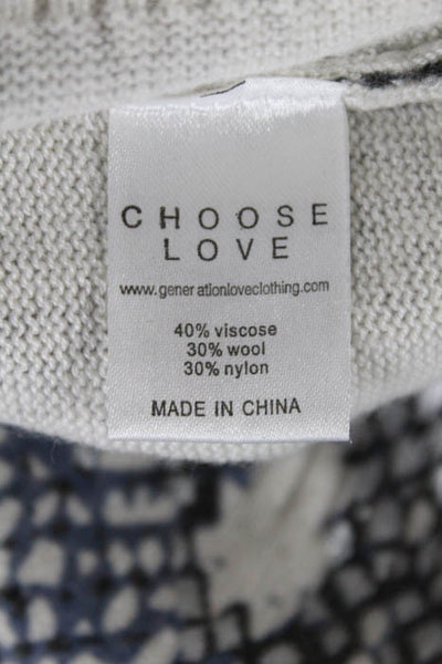Generation Love Blue Gray White Snake Skin Print Long Sleeve Shirt Size Small