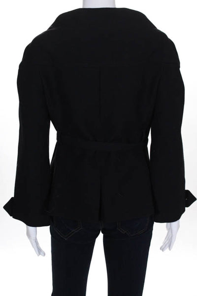 Prada  Navy Blue Wool Plaid Bateau Neck Button Down Jacket Size 44