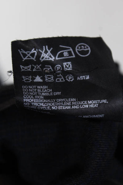 Prada  Navy Blue Wool Plaid Bateau Neck Button Down Jacket Size 44