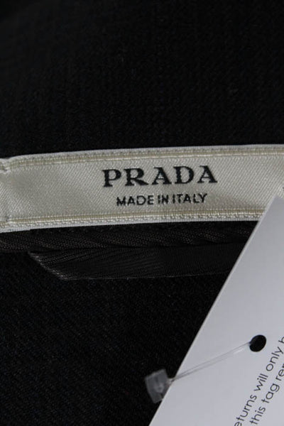 Prada  Navy Blue Wool Plaid Bateau Neck Button Down Jacket Size 44