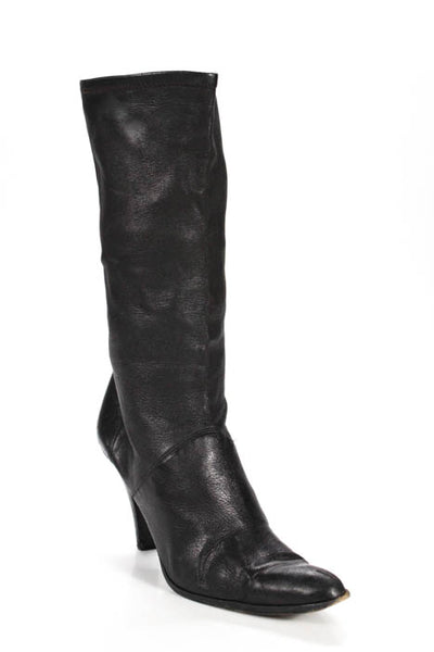 Donna Karan Black Leather Mid Calf Boots Size 39 9