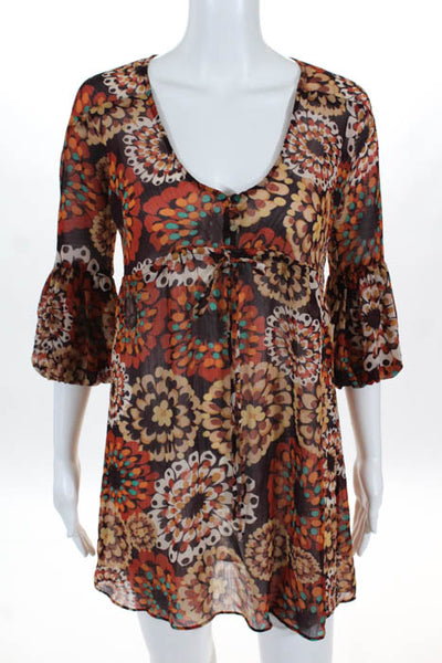 Buffalo David Bitton Multi-Color Floral Sheer Tunic Dress Size Extra Small