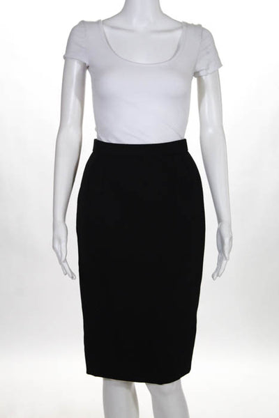 Designer Black Wool Zip Up Knee Length Pencil Skirt Size Small