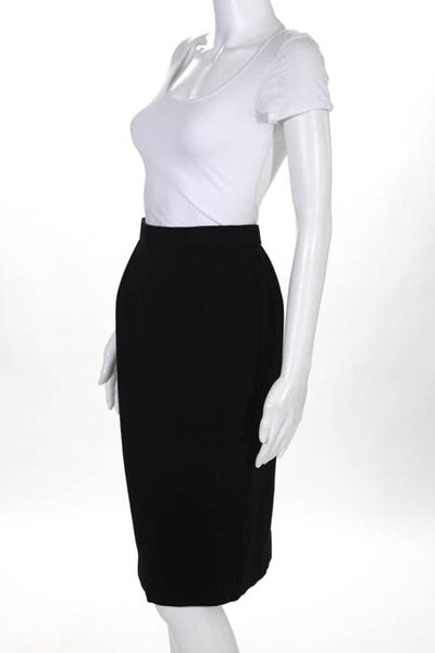 Designer Black Wool Zip Up Knee Length Pencil Skirt Size Small
