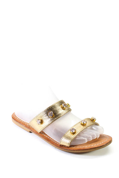 Skemo Womens Double Strap Open Toe Slide On Flat Sandals Slides Gold Size 6