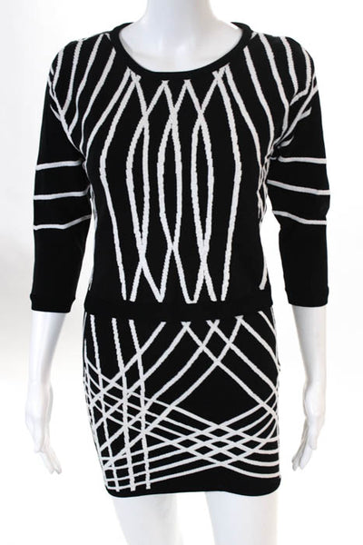 Parker Black White Embellished Knit Slim Fit CropTop Mini Skirt Set Small XSmall