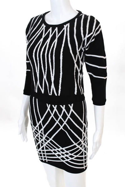 Parker Black White Embellished Knit Slim Fit CropTop Mini Skirt Set Small XSmall
