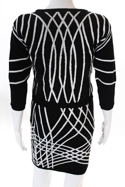 Parker Black White Embellished Knit Slim Fit CropTop Mini Skirt Set Small XSmall