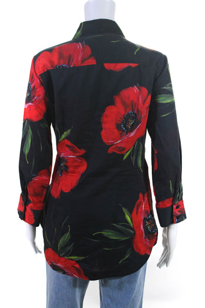 Finley Womens Button Front Long Sleeve Collared Floral Shirt Black Red Small