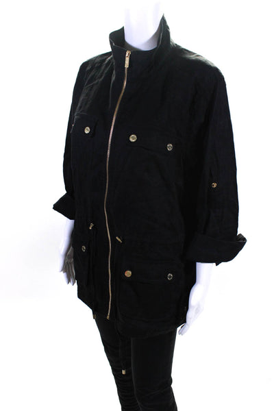 Calvin Klein Womens Full Zip Long Sleeve Drawstring Waist Shacket Black Size XL